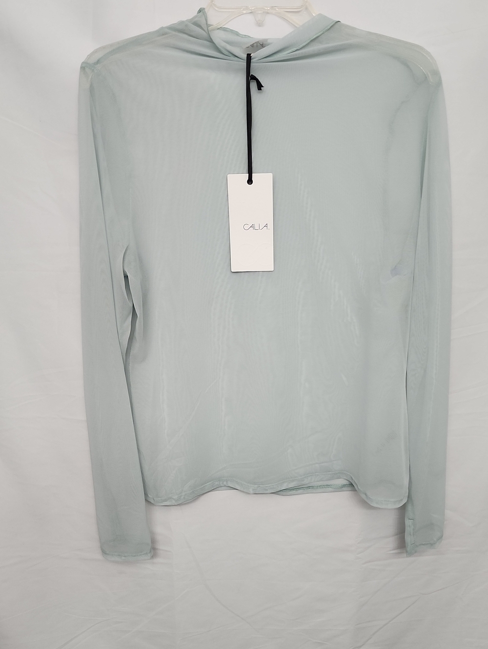 CALIA Sheer Drape Funnel Long Sleeve Top in Smoked Turquoise (Mint) Women's XXL